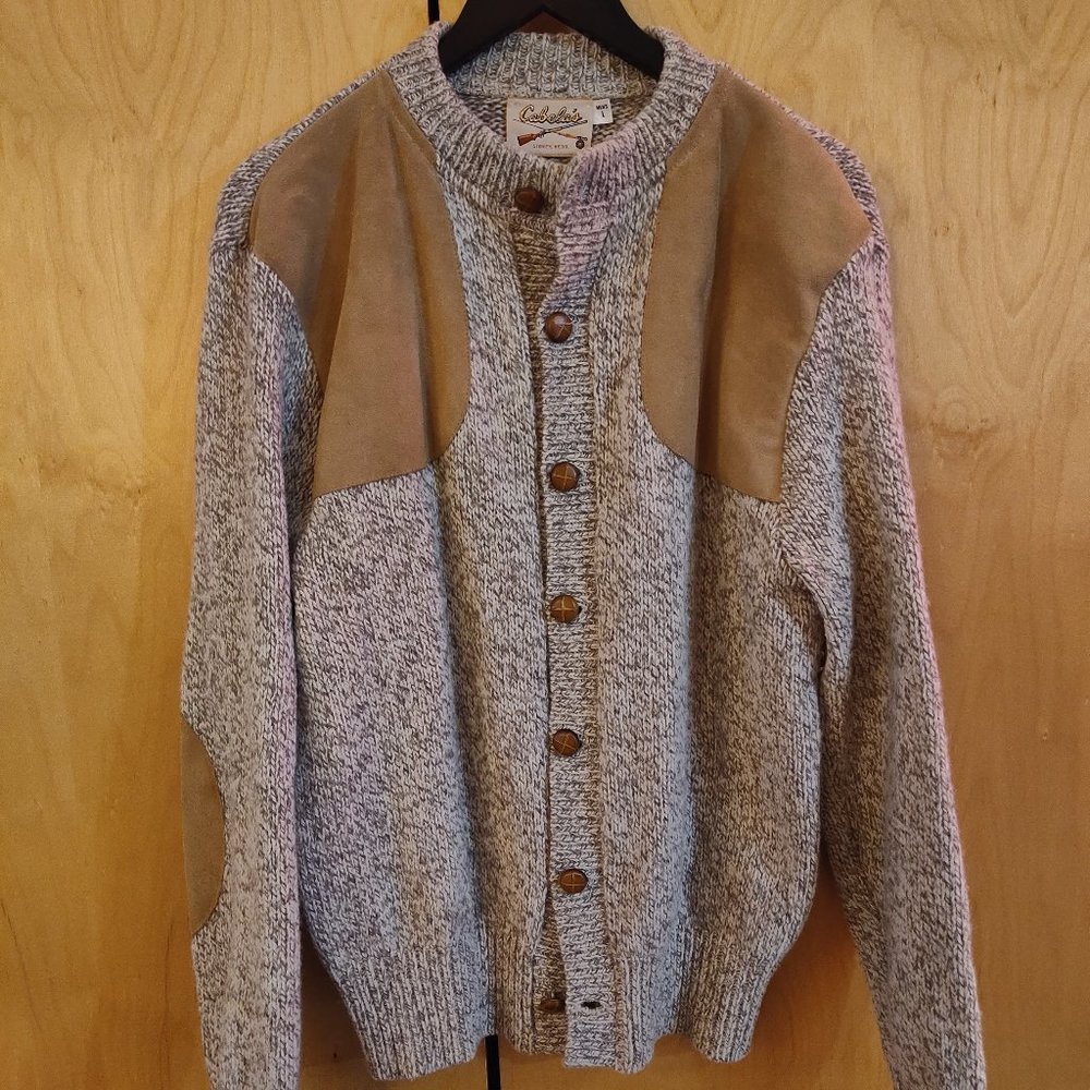 Vintage Men's Cabela's wool & suede cardigan